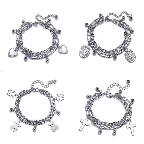 punk silver color heart bear cross charm bracelets for women 2021 fashion multilayer chain bracelet & bangle diy jewelry gift, Golden;silver
punk silver color heart bear cross charm bracelets for women 2021 fashion multilayer chain bracelet & bangle diy jewelry gift, Golden;silver