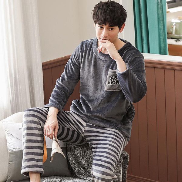 men's sleepwear flannel pajamas set autumn winter thick warm men long sleeve casual soft plus size l-3xl male nightwear suit, Black;brown
men's sleepwear flannel pajamas set autumn winter thick warm men long sleeve casual soft plus size l-3xl male nightwear suit, Black;brown