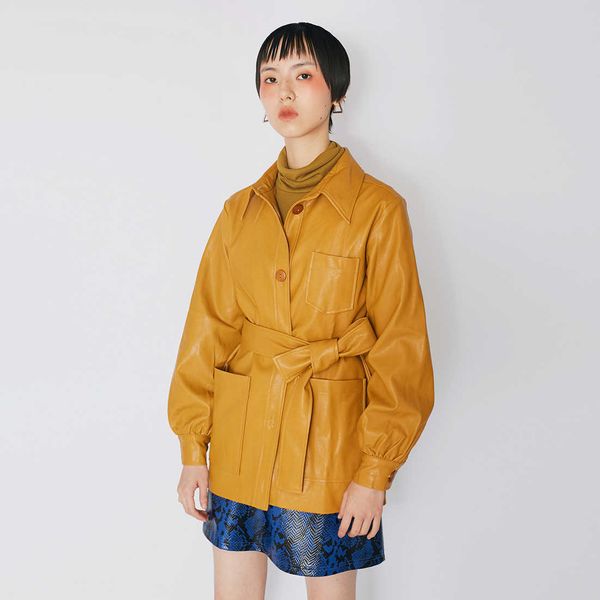 women fashion faux leather jackets tie belt waist pockets pu coat female windbreaker streetwear 210608, Black
women fashion faux leather jackets tie belt waist pockets pu coat female windbreaker streetwear 210608, Black