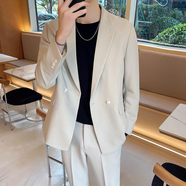 men's suits & blazers 2 pcs set jacket pants / 2021 fashion men's casual boutique double-breasted solid color dress suit coat trous, White;black
men's suits & blazers 2 pcs set jacket pants / 2021 fashion men's casual boutique double-breasted solid color dress suit coat trous, White;black