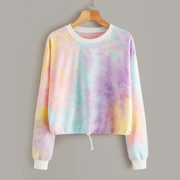 women's sweater autumn rainbow style loose pullover short high waist open navel long sleeve t-shirt trend, Black
women's sweater autumn rainbow style loose pullover short high waist open navel long sleeve t-shirt trend, Black