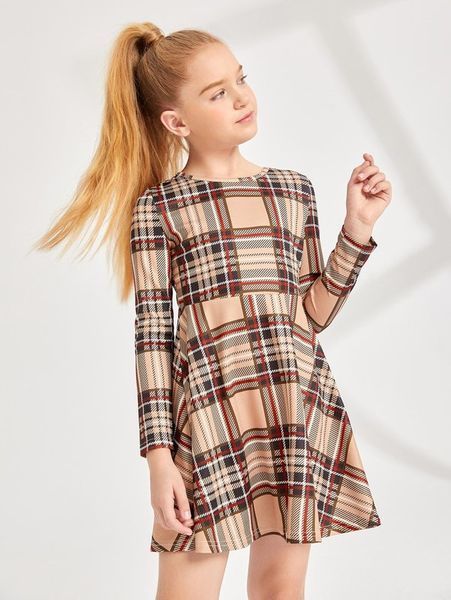 girls plaid print dress she, Red;yellow