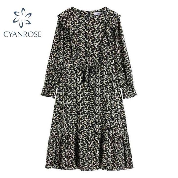 vintage o neck lace up women dress flare long sleeve floral print ruffles a-line lady dresses summer vestidos 210515, Black;gray
vintage o neck lace up women dress flare long sleeve floral print ruffles a-line lady dresses summer vestidos 210515, Black;gray