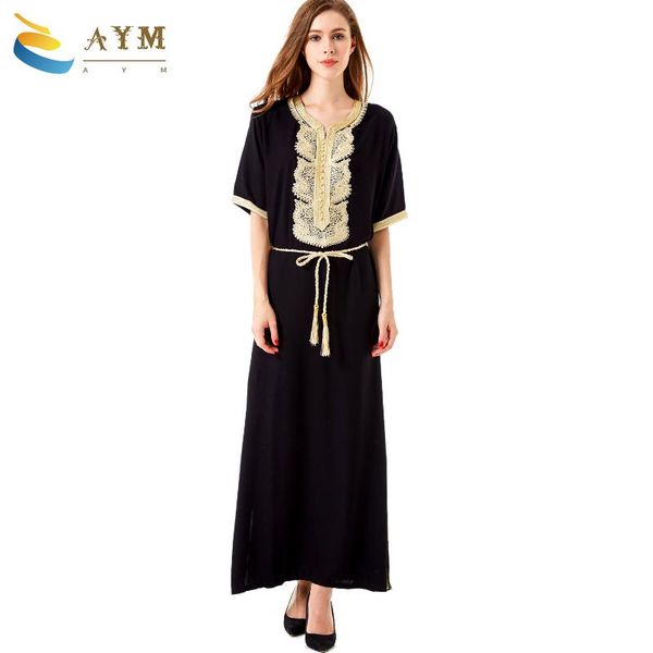 ethnic clothing muslim long skirt embroidered robe arab ladies middle eastern women's short-sleeved big swing dress, Red 
ethnic clothing muslim long skirt embroidered robe arab ladies middle eastern women's short-sleeved big swing dress, Red