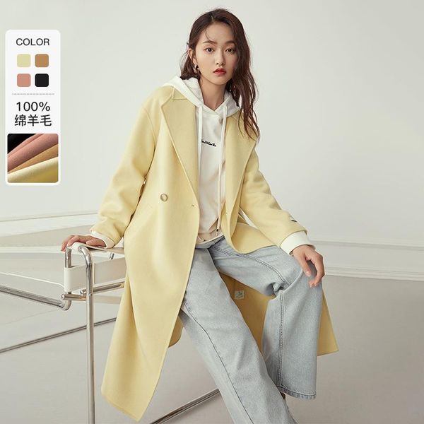 women's wool & blends lane soft double faced tweed overcoat middle long autumn winter temperament 2021, Black
women's wool & blends lane soft double faced tweed overcoat middle long autumn winter temperament 2021, Black