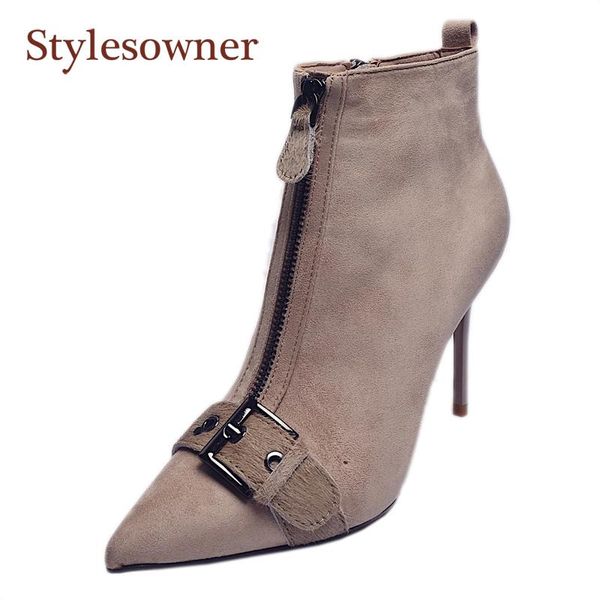 boots pointed front zipper stiletto high-heeled short for autumn and winter solid color side belt buckle, Black
boots pointed front zipper stiletto high-heeled short for autumn and winter solid color side belt buckle, Black