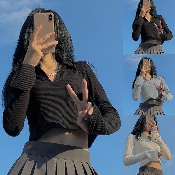 women's blouses & shirts 2021 autumn blouse crop lapel strip long-sleeved v-neck fashion short outerwear blusas mujer, White
women's blouses & shirts 2021 autumn blouse crop lapel strip long-sleeved v-neck fashion short outerwear blusas mujer, White