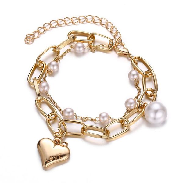 charm bracelets creative retro simple double-layer pearl bracelet european and gold heart-shaped pendant for women jewelry, Golden;silver
charm bracelets creative retro simple double-layer pearl bracelet european and gold heart-shaped pendant for women jewelry, Golden;silver