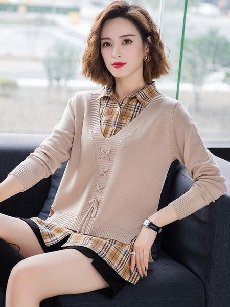 women's sweaters shirt collar mock two-piece sweater clothing 2021 style spring korean-style and autumn knitted jacket fashion, White;black
women's sweaters shirt collar mock two-piece sweater clothing 2021 style spring korean-style and autumn knitted jacket fashion, White;black