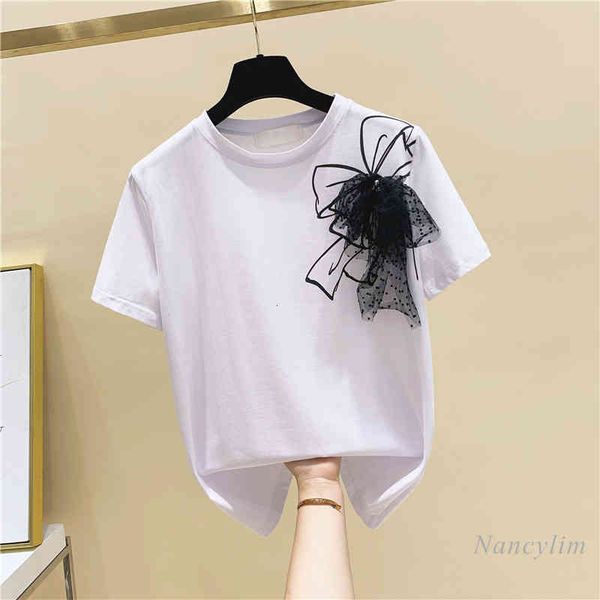t shirt beaded mesh bowknot printed short sleeve t-shirt for women summer loose all-matching fashion female tees, White
t shirt beaded mesh bowknot printed short sleeve t-shirt for women summer loose all-matching fashion female tees, White