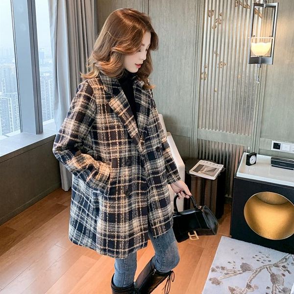 women's wool & blends plaid woolen coat mid-length 2021 autumn and winter clothing korean style suit collar thick, Black
women's wool & blends plaid woolen coat mid-length 2021 autumn and winter clothing korean style suit collar thick, Black
