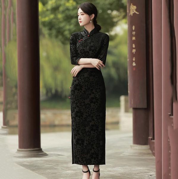 ethnic clothing autumn long qipao 3/4 sleeve mandarin collar cheongsams black elegant lady chinese dresses side split oversize vestidos, Red
ethnic clothing autumn long qipao 3/4 sleeve mandarin collar cheongsams black elegant lady chinese dresses side split oversize vestidos, Red