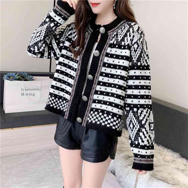 college style knitted short jacket women autumn korean fashion retro hong kong long-sleeved cardigan trend 210427, White;black
college style knitted short jacket women autumn korean fashion retro hong kong long-sleeved cardigan trend 210427, White;black
