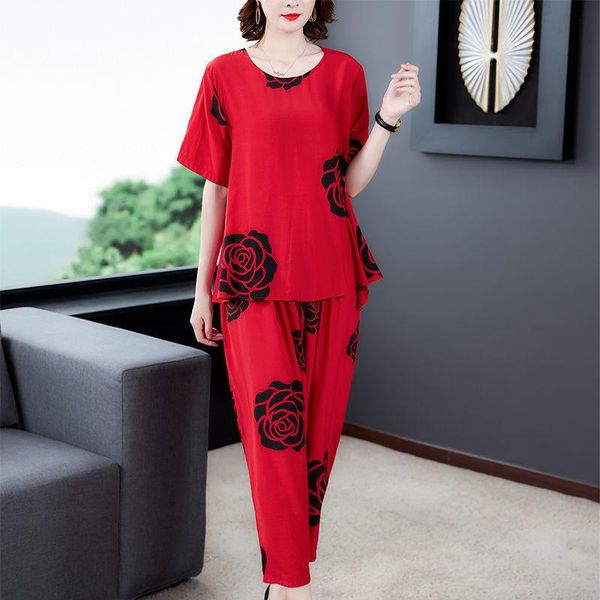 women's two piece pants 2021 middle-aged mother casual suit summer fashion print loose t-shirt + harem ladies sets, White
women's two piece pants 2021 middle-aged mother casual suit summer fashion print loose t-shirt + harem ladies sets, White