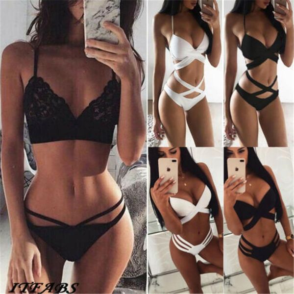 women's swimwear 2021 bandage backless bikini set women low waist swimsuit solid deep-v beach wear bikinis bathing suit, White;black
women's swimwear 2021 bandage backless bikini set women low waist swimsuit solid deep-v beach wear bikinis bathing suit, White;black