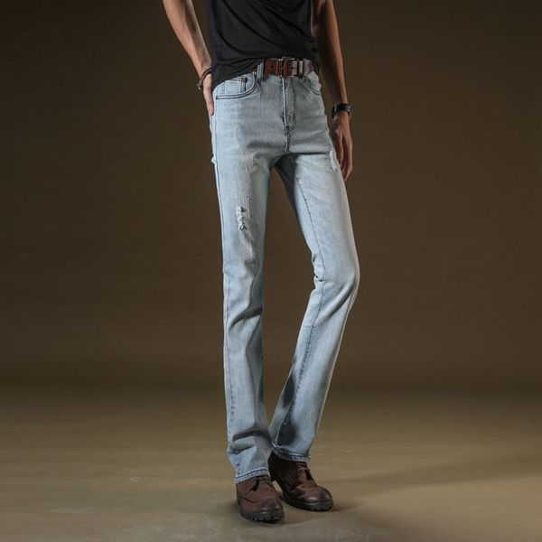 men's flared jeans casual loose elastic retro regular version blue 2021