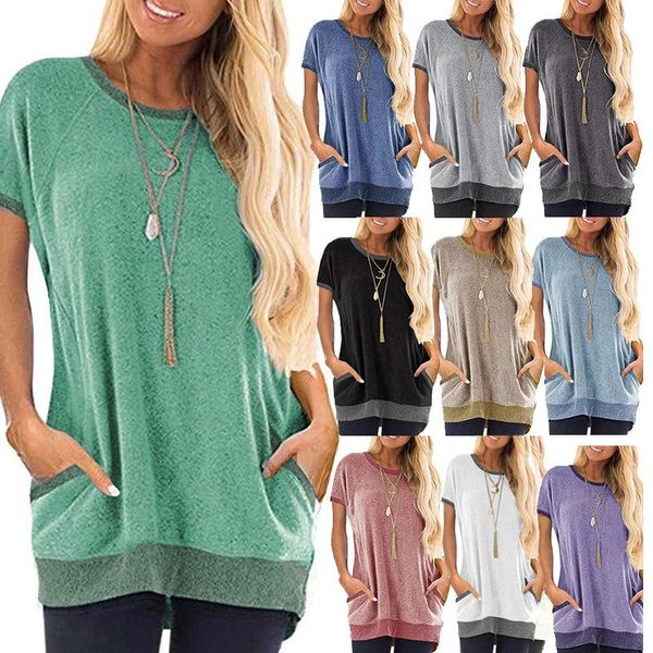 women's t-shirt 2021 spring/summer round neck multicolor pocket short sleeve pullover sweater women fashion clothing, White
women's t-shirt 2021 spring/summer round neck multicolor pocket short sleeve pullover sweater women fashion clothing, White