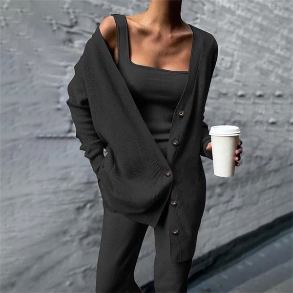 women's knitted three piece sets cardigan loose knitwear outfitv-neck single breasted high waist female casual pant suit ladies 211126, White
women's knitted three piece sets cardigan loose knitwear outfitv-neck single breasted high waist female casual pant suit ladies 211126, White
