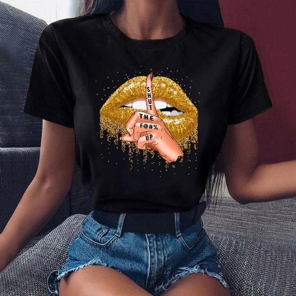 women's t-shirt fashion golden lips graphic printed t shirt women summer short sleeve black tees harajuku korean street, White
women's t-shirt fashion golden lips graphic printed t shirt women summer short sleeve black tees harajuku korean street, White