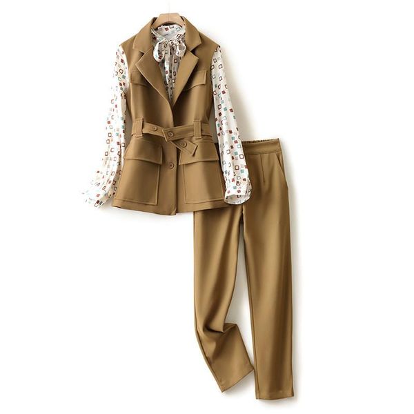 women blazer three piece sets vest coat print blouse shirts straight leg pants suit female set women's two, White
women blazer three piece sets vest coat print blouse shirts straight leg pants suit female set women's two, White