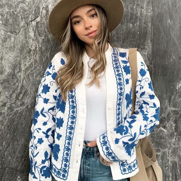 women's blouses & shirts women fashion blue flower embroidery za long loose chic lady casual sleeve v-neck white cotton blouse oeuf
women's blouses & shirts women fashion blue flower embroidery za long loose chic lady casual sleeve v-neck white cotton blouse oeuf