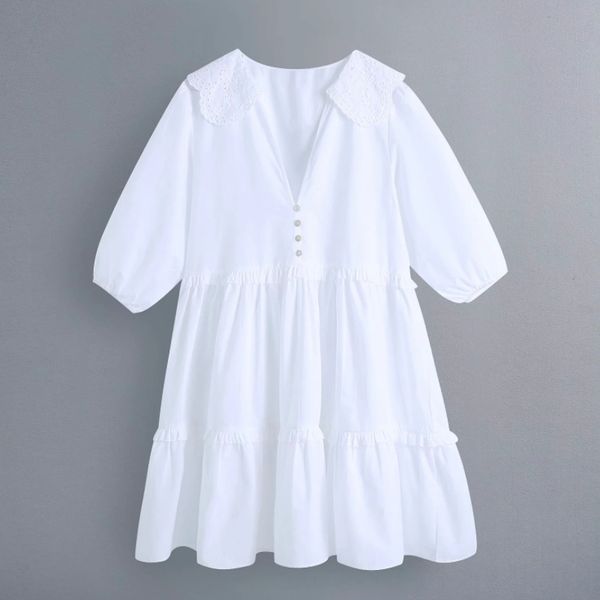 women embroidery splicing white tiered ruffle mini dress female v neck lantern sleeve clothes casual lady loose vestido d7391 210430, Black;gray
women embroidery splicing white tiered ruffle mini dress female v neck lantern sleeve clothes casual lady loose vestido d7391 210430, Black;gray