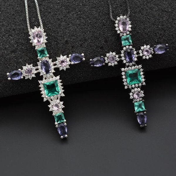 the fashionable holy cruciform necklace pendant inlaid with colorful zircon gospel jewelry making chains, Silver
the fashionable holy cruciform necklace pendant inlaid with colorful zircon gospel jewelry making chains, Silver