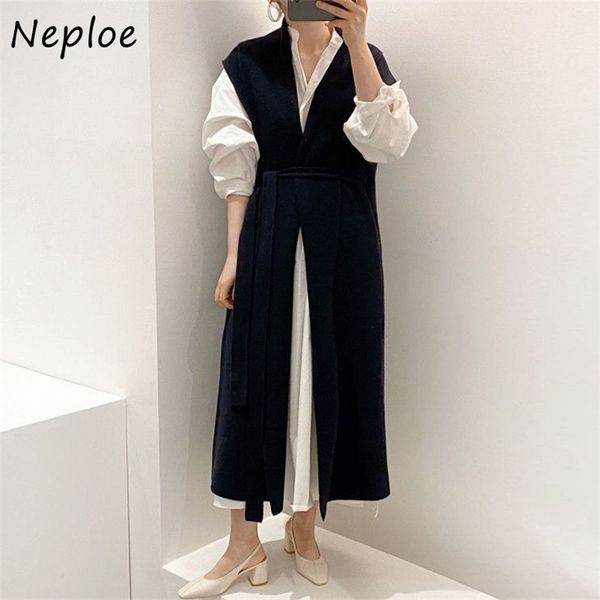 korean chic 2 piece set loose puff sleeve shirt dress + v-neck drawstring slim waist knitted vest simple suit women 210422, White
korean chic 2 piece set loose puff sleeve shirt dress + v-neck drawstring slim waist knitted vest simple suit women 210422, White