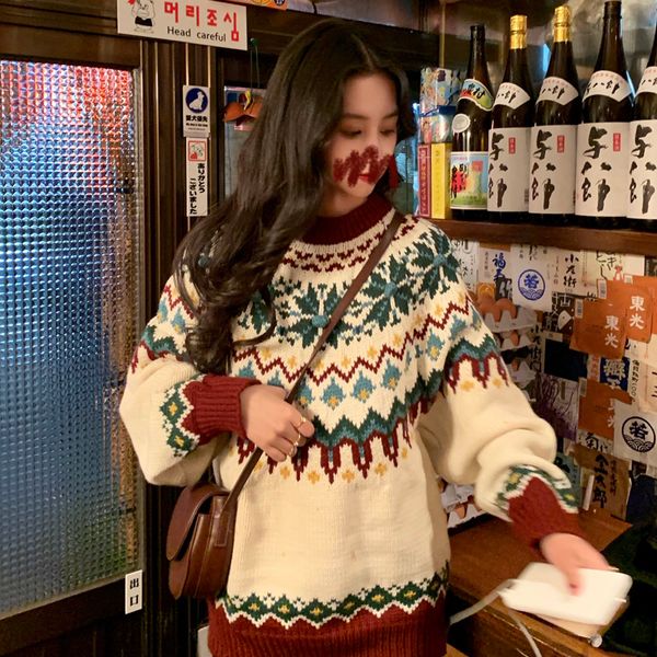 Women christimas knitted Sweater Autumn and winter loose korean style female thick warm Sweaters and pullovers womens (C8649), White;black
Women christimas knitted Sweater Autumn and winter loose korean style female thick warm Sweaters and pullovers womens (C8649), White;black