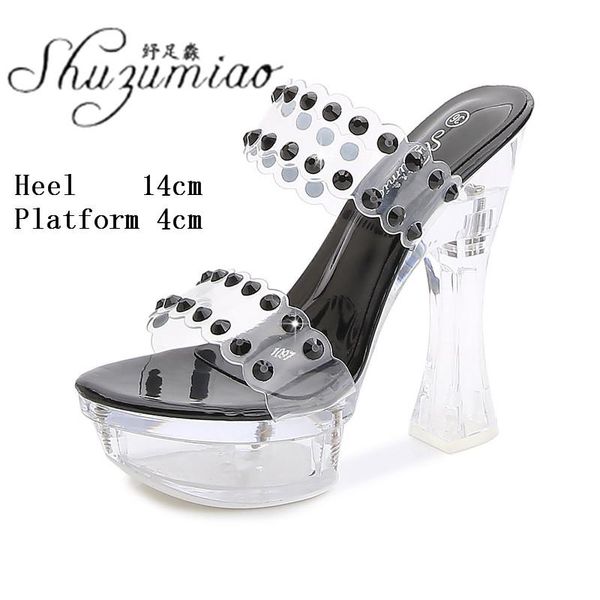 slippers model catwalk t stage transparent crystal one word slides thick heel 14 cm ultra high platform women's shoes, Black
slippers model catwalk t stage transparent crystal one word slides thick heel 14 cm ultra high platform women's shoes, Black