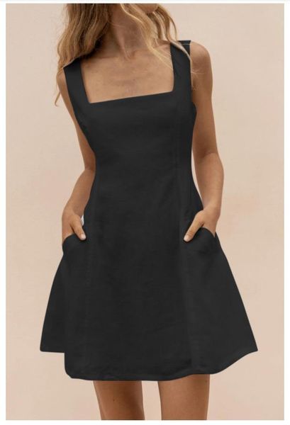 women's sleeveless dress french style square collar high waist with pocket a-line bodycon solid color casual dresses, Black;gray
women's sleeveless dress french style square collar high waist with pocket a-line bodycon solid color casual dresses, Black;gray