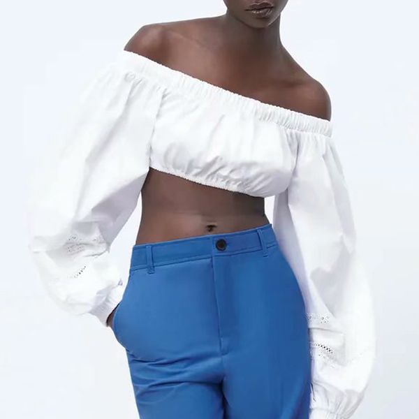 za summer women solid blouse floral embroidery slash neck shirts casual female thin puff long sleeve blouses 210422, White
za summer women solid blouse floral embroidery slash neck shirts casual female thin puff long sleeve blouses 210422, White