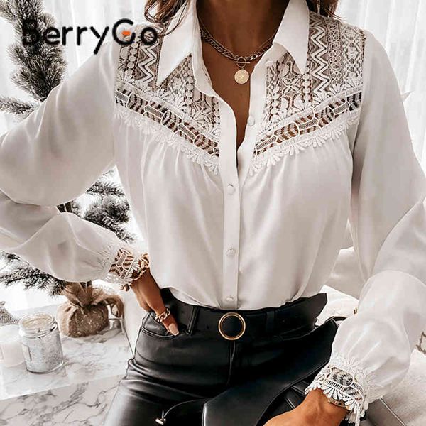 berrygo tailored collar lantern sleeve white chiffon blouses elegant lace stitching hollow out spring shirts women office ladies 210513
berrygo tailored collar lantern sleeve white chiffon blouses elegant lace stitching hollow out spring shirts women office ladies 210513