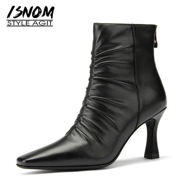 boots isnom 2021 women ankle genuine leather square toe pleated high heel female zip up casual warm shoes, Black
boots isnom 2021 women ankle genuine leather square toe pleated high heel female zip up casual warm shoes, Black