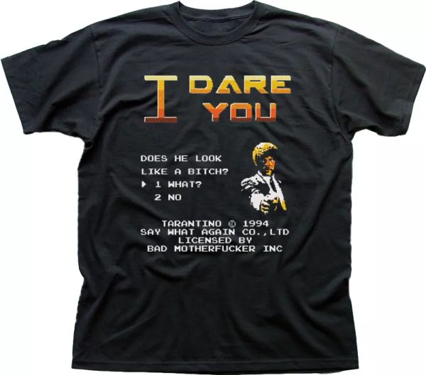 I DARE YOU PULP FICTION bad mother Samuel Jackson funny t-shirt 9865, White;black 
I DARE YOU PULP FICTION bad mother Samuel Jackson funny t-shirt 9865, White;black