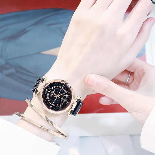 wristwatches watches girl star watch ladies waterproof fashion trend bracelet quartz clock starry sky rose gold strap relogio feminin, Slivery;brown