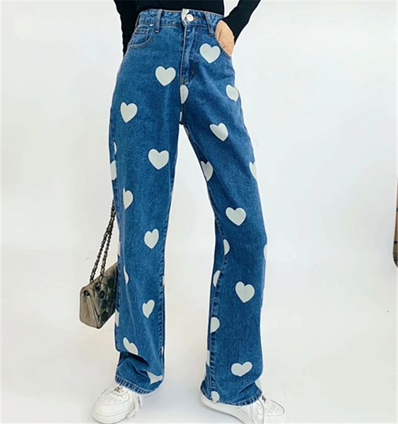 women's jeans autumn demin straight pants korean love heart printed high waisted fashion long trousers causal for women zzu3, Blue
women's jeans autumn demin straight pants korean love heart printed high waisted fashion long trousers causal for women zzu3, Blue