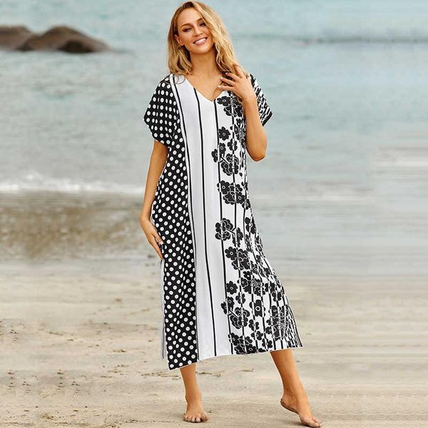 women's swimwear polyester black and white dot stripe positioning flower beach blouse swimsuit holiday sunscreen dress, White;black
women's swimwear polyester black and white dot stripe positioning flower beach blouse swimsuit holiday sunscreen dress, White;black
