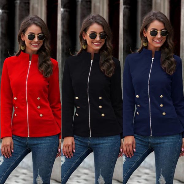 womens jacket double breasted stand collar solid color zipper casual outerwear slim autumn female women's jackets, Black;brown
womens jacket double breasted stand collar solid color zipper casual outerwear slim autumn female women's jackets, Black;brown