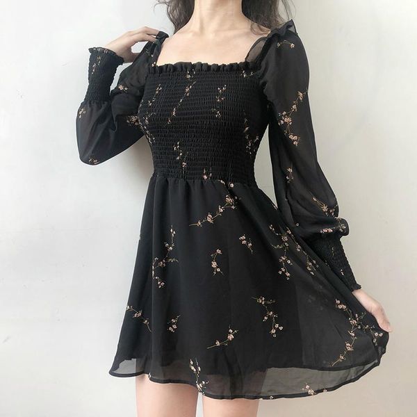 casual dresses women black dress 2021 autumn vintage flower long puff sleeve chiffon korean square neck pleated mini vestidos, Black;gray
casual dresses women black dress 2021 autumn vintage flower long puff sleeve chiffon korean square neck pleated mini vestidos, Black;gray