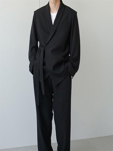 men's suits & blazers autumn and winter lapel solid color handsome long loose belt suit youth fashion trend clothing, White;black
men's suits & blazers autumn and winter lapel solid color handsome long loose belt suit youth fashion trend clothing, White;black