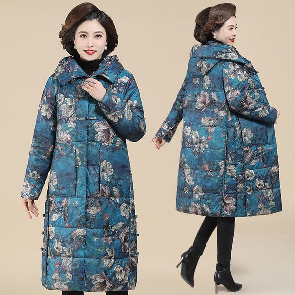 leather long knee-length mother cotton quilted winter swelled print middle-aged female floral parka jacket with hoodie y1404 v54q, Black
leather long knee-length mother cotton quilted winter swelled print middle-aged female floral parka jacket with hoodie y1404 v54q, Black