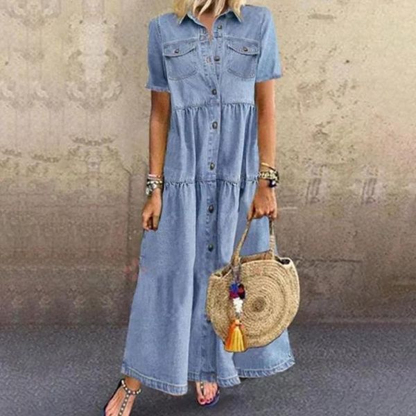 casual dresses multi-button woman summer 2021 worn maxi dress denim style women long party midi solid color women's for, Black;gray
casual dresses multi-button woman summer 2021 worn maxi dress denim style women long party midi solid color women's for, Black;gray