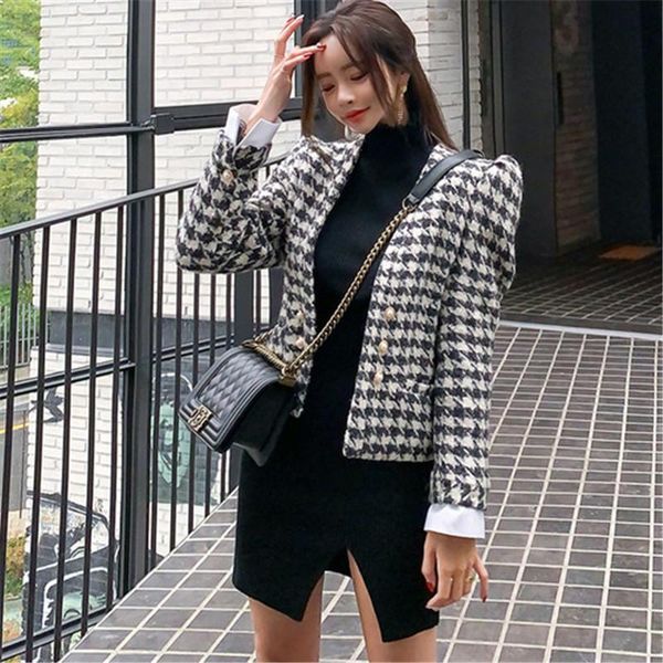 women's jackets spring double-breasted v collar houndstooth tweed jacket coat runway office ol women top, Black;brown
women's jackets spring double-breasted v collar houndstooth tweed jacket coat runway office ol women top, Black;brown