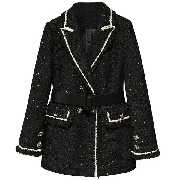 women's suits & blazers 2022 autumn luxury women patchwork tweed slim jacket coat for female black outerwear, White;black
women's suits & blazers 2022 autumn luxury women patchwork tweed slim jacket coat for female black outerwear, White;black