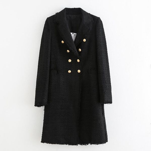 women's wool & blends women fashion double breasted tweed dress style jackets elegant ladies turn down collar long sleeve coats, Black
women's wool & blends women fashion double breasted tweed dress style jackets elegant ladies turn down collar long sleeve coats, Black