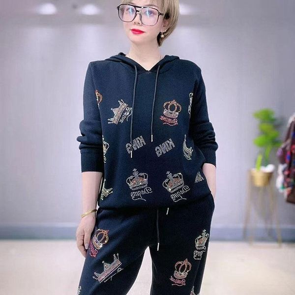 women's two piece pants women winter diamond crown knitting tracksuit ladies sprotwear sets,sweater and harem streetwear, White
women's two piece pants women winter diamond crown knitting tracksuit ladies sprotwear sets,sweater and harem streetwear, White