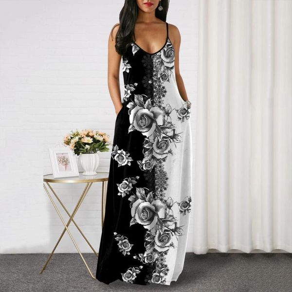casual dresses 2021 women plus size print o-neck pockets sleeveless maxi long dress vestido, Black;gray
casual dresses 2021 women plus size print o-neck pockets sleeveless maxi long dress vestido, Black;gray