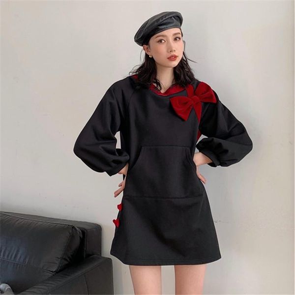 women long sleeve o-neck bow hoodie dress 2021 spring autumn korean mini dresses female fashion loose casual short, Black;gray
women long sleeve o-neck bow hoodie dress 2021 spring autumn korean mini dresses female fashion loose casual short, Black;gray