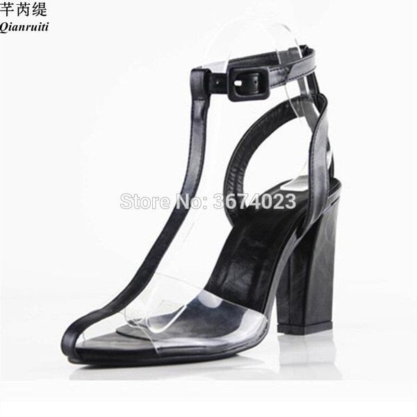 qianruiti summer women clear sandals t-strap block high heels pvc peep toe shoes gladiator sandalias fashion runway, Black
qianruiti summer women clear sandals t-strap block high heels pvc peep toe shoes gladiator sandalias fashion runway, Black